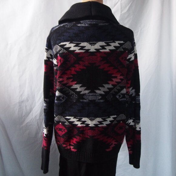 Adam Levine Chunky Knit Cowl Neck Cardigan /Red Blue Aztec Print Size L - Picture 5 of 15